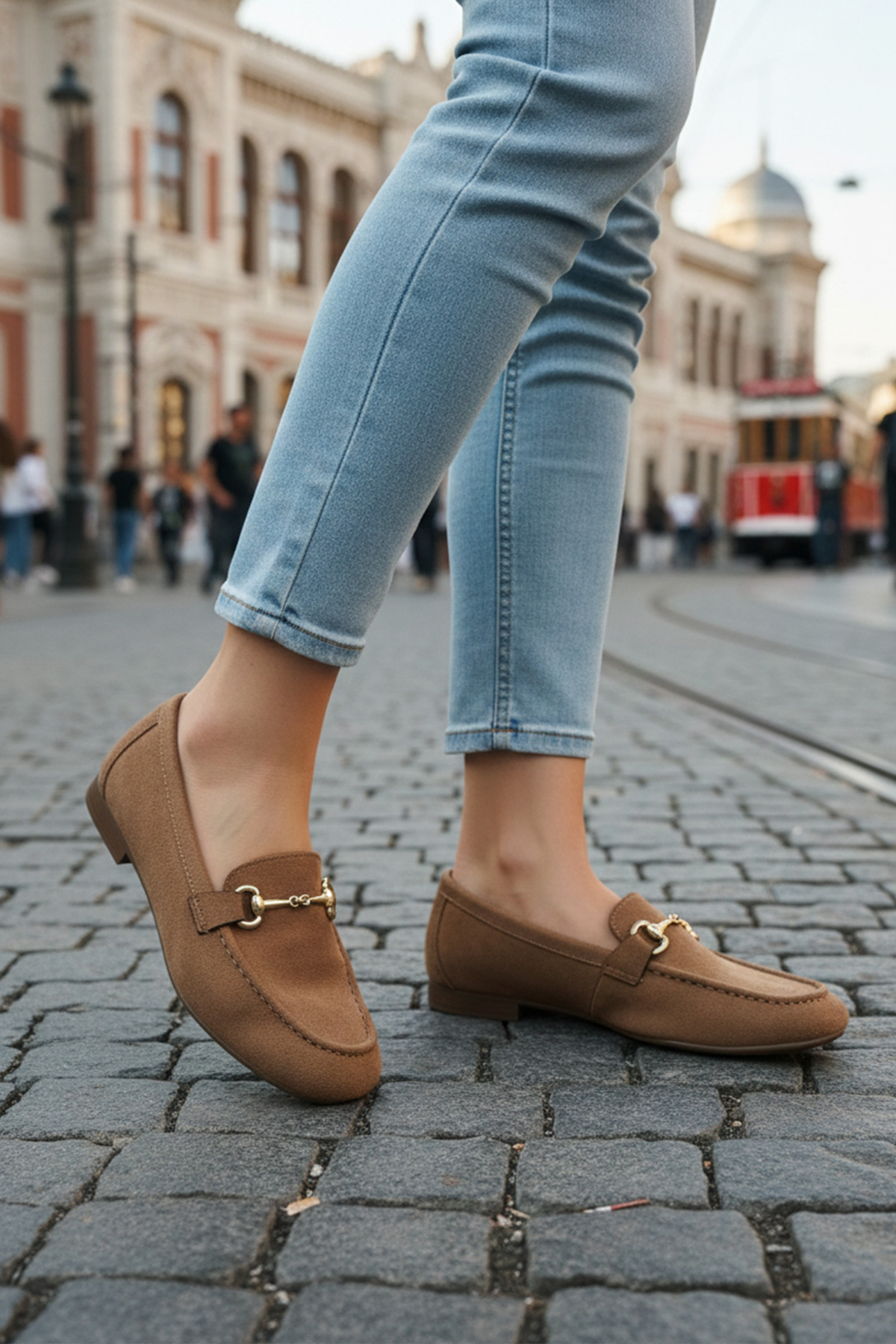 LUXEON Kadın Taba Günlük İthal Süet Tokalı Loafer Casual Ortopedik Hafif Esnek Rahat Şık Kadın Ayakkabı