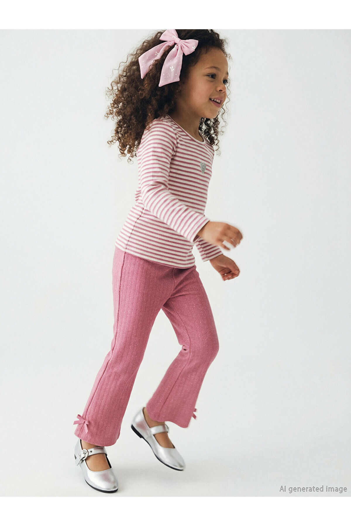 LC Waikiki Elsiva Collection Pembe Simli Fiyonk Detaylı İspanyol Paça Kız Çocuk Tayt fotoğrafı 2 (önizleme)