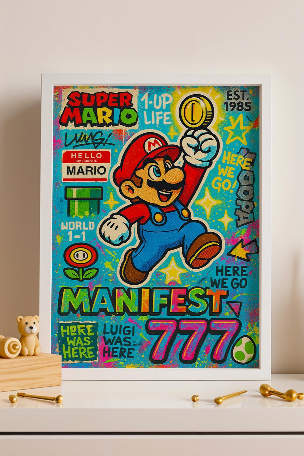 Super Mario Framed Painting Manifest 777 Gift to a Gamer Friend Street Art