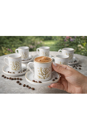 DECORS CENTER Hayat Ağacı serisi porselen 6 kişilik kahve fincanı seti