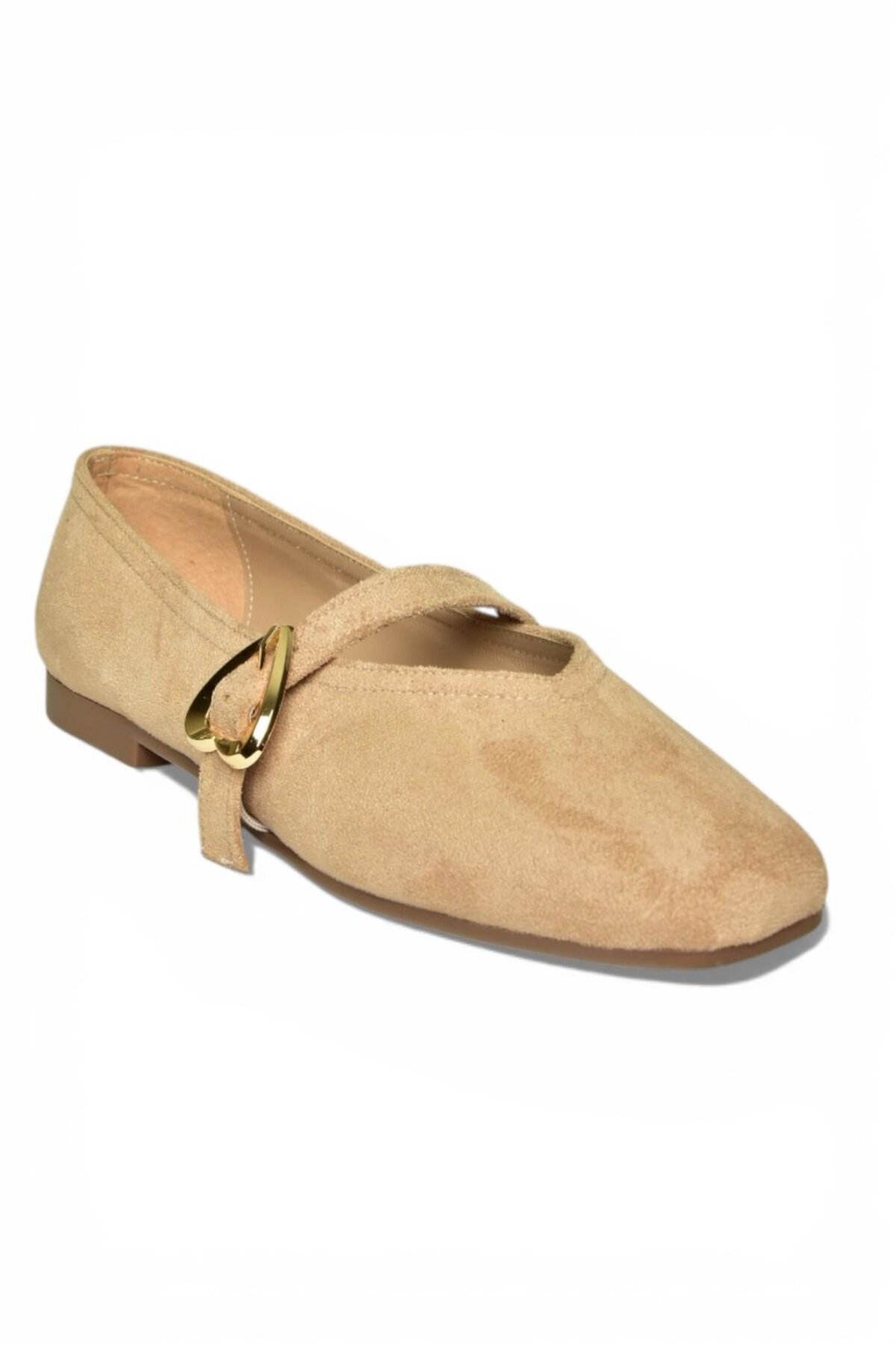 Fox Shoes Y726632602 Ten Süet Kalp Toka Detaylı Kadın Babet görsel 5