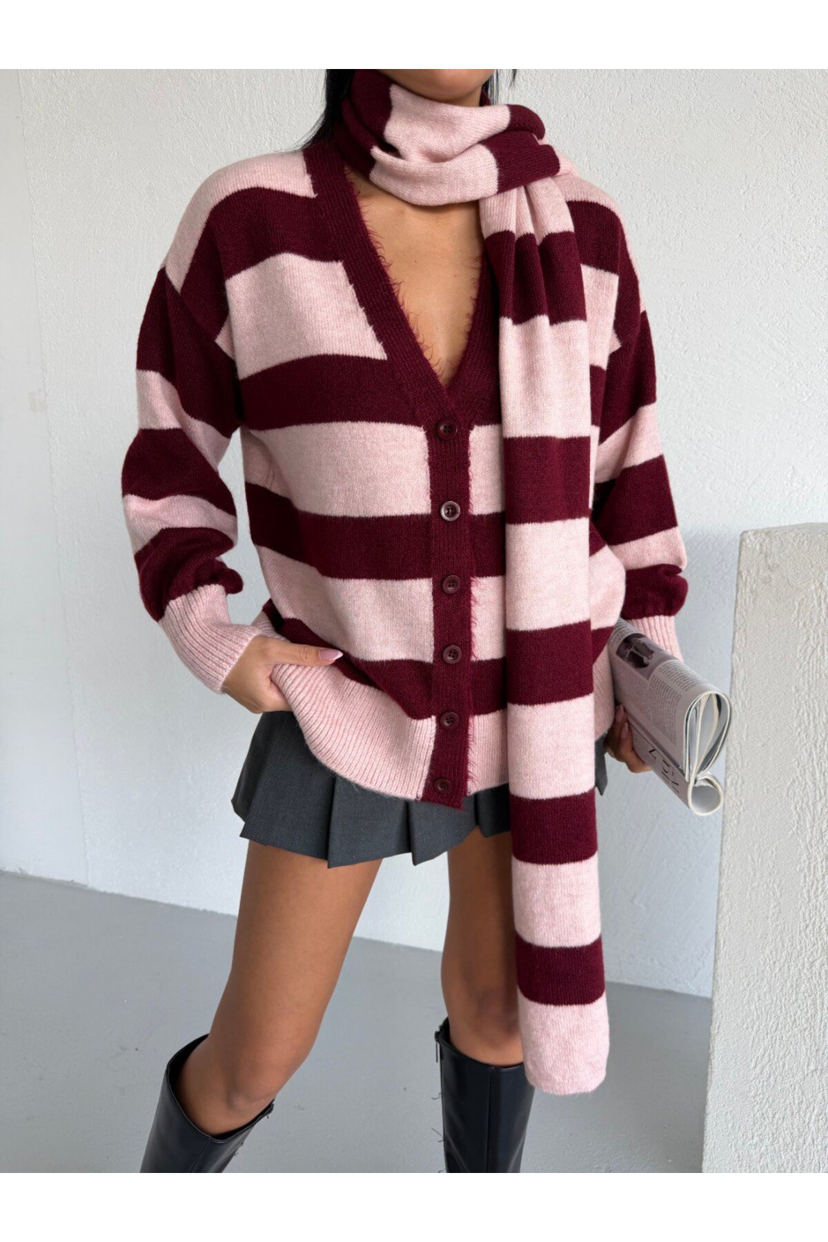 bessa butik  Çizgili Atkılı Yumoş Hırka - Görsel 2