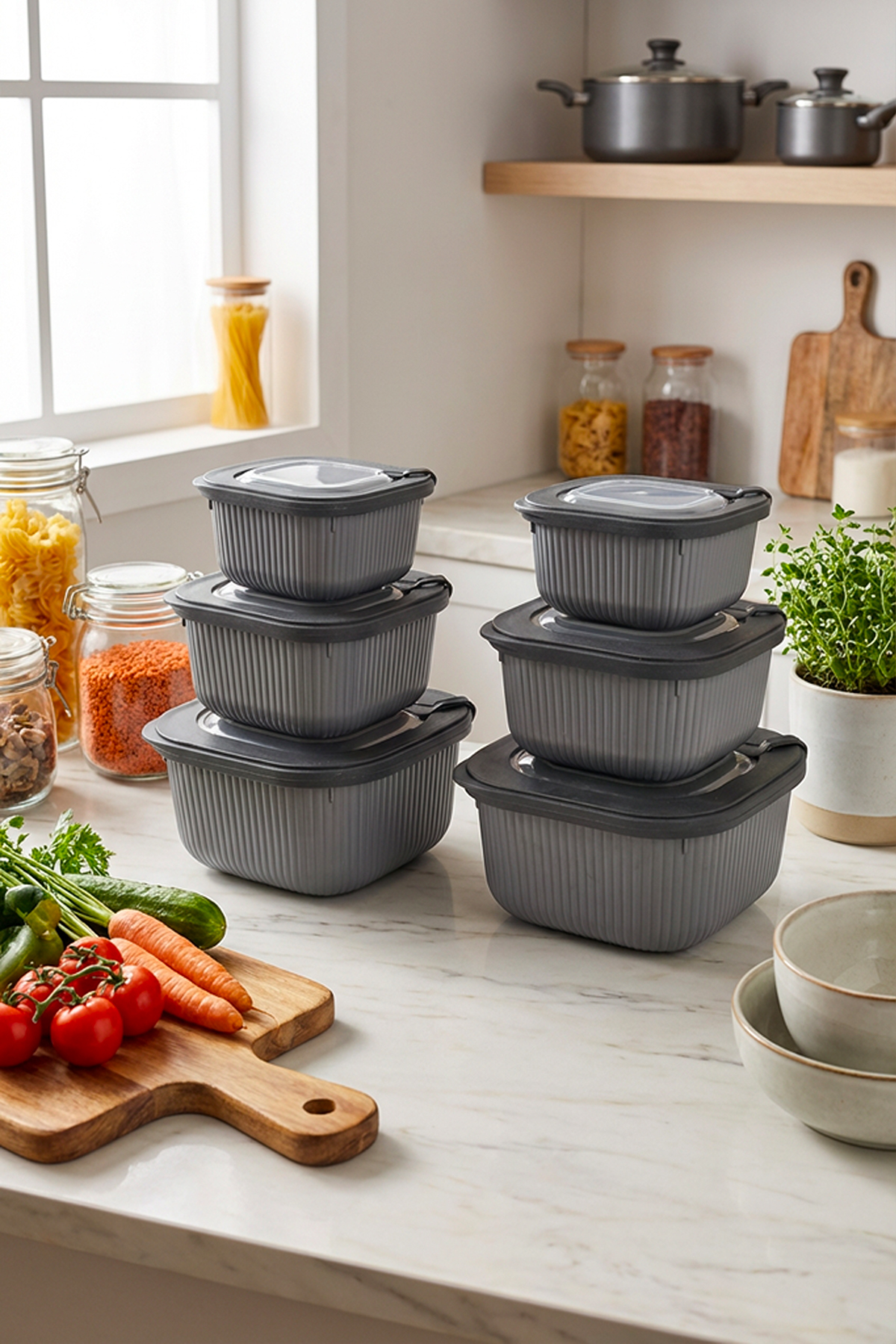 Homekolik 6'lı Kare Gri Saklama Kabı Seti – 2 X (1750 1050 600