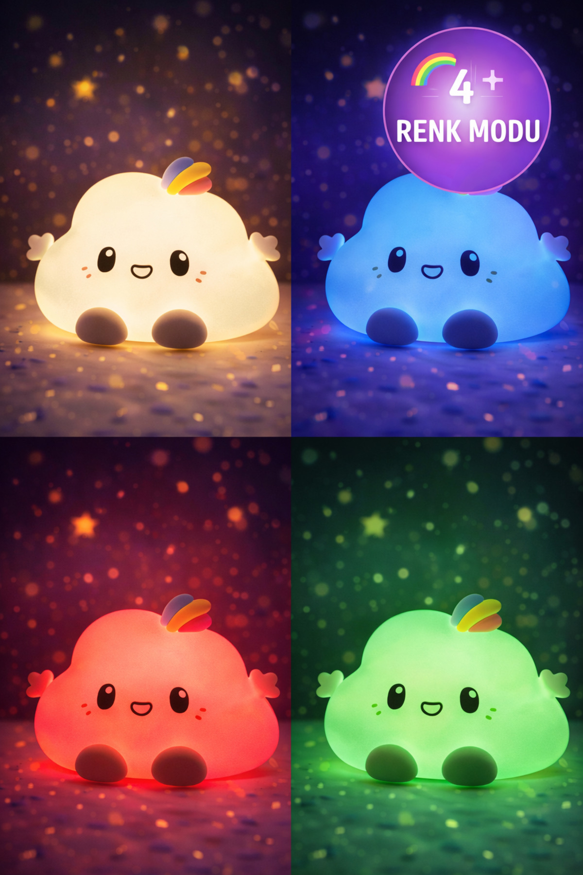 TOYFEST Dokunmatik RGB Sevimli Bulut Gece Lambası Bebek Çocuk Odası Uyku Işığı Silikon LED fotoğrafı 2 (önizleme)