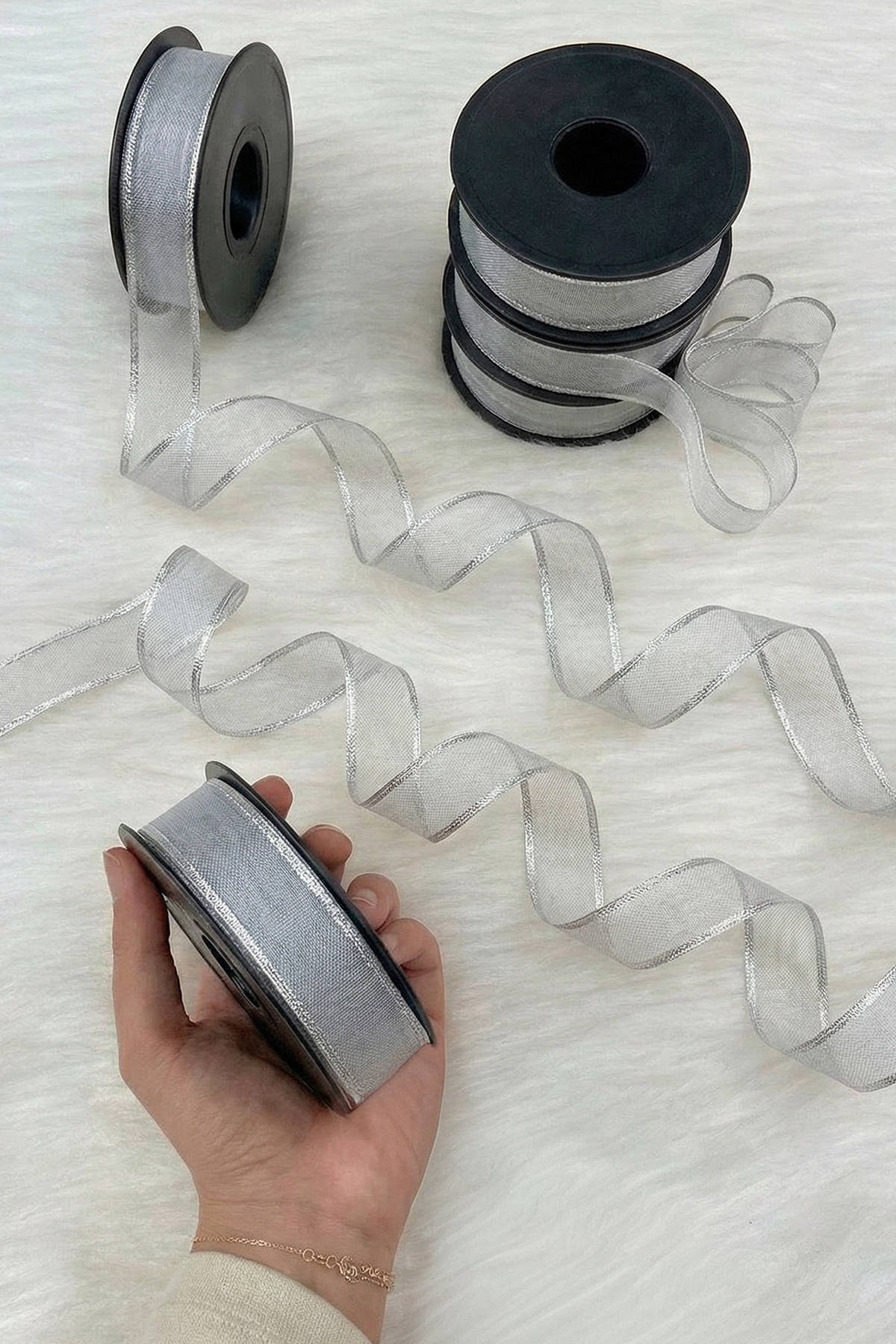 Silver Silvery Chiffon Ribbon 2.5 cm 20 mt, Bride, Groom, Bundle, Engagement, Dowry, Special Day, Gift, Decoration