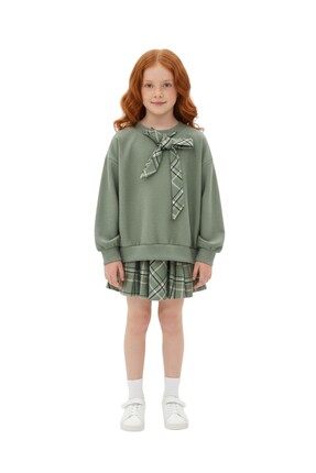 ERDEM KIDS Kız Çocuk Bayramlık - Gezmelik Ekose Etek Bluz İkili Takım