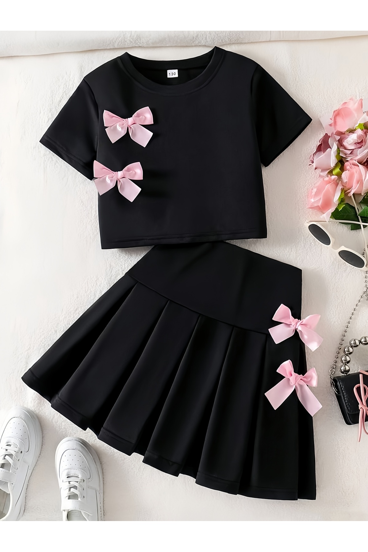 uyguntarz Set de 2 piese pentru fete, cu tricou și fustă plisată, cu detalii ...