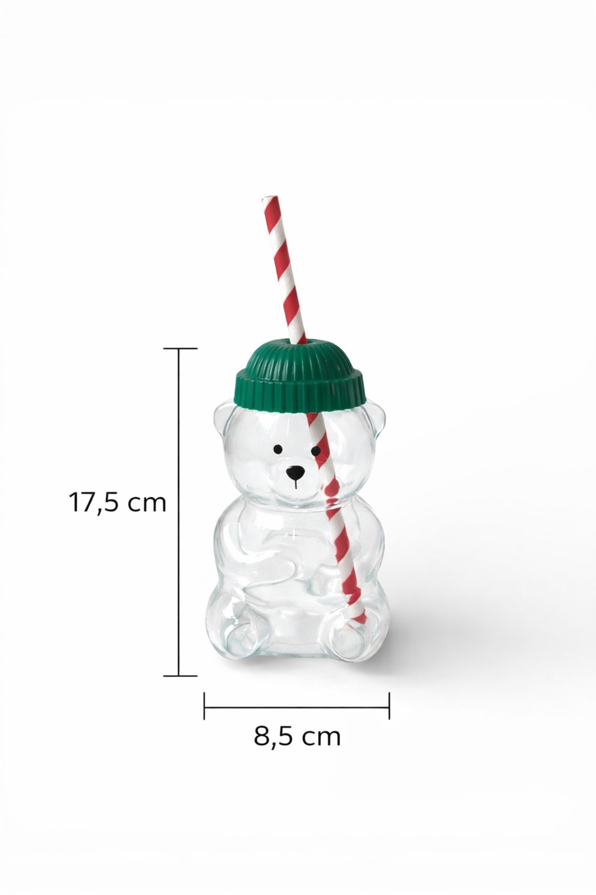 Teddy Bear Ayıcıklı Yeşil Şapka Kapaklı Kırmızı Pipetli Barista Cam Bardak/ Ayıcıklı Fenomen Bardak