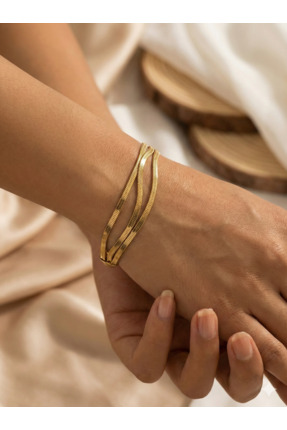 AUREVLİS 3 Sıralı Yılan Zincir Gold Çelik Kadın Bileklik