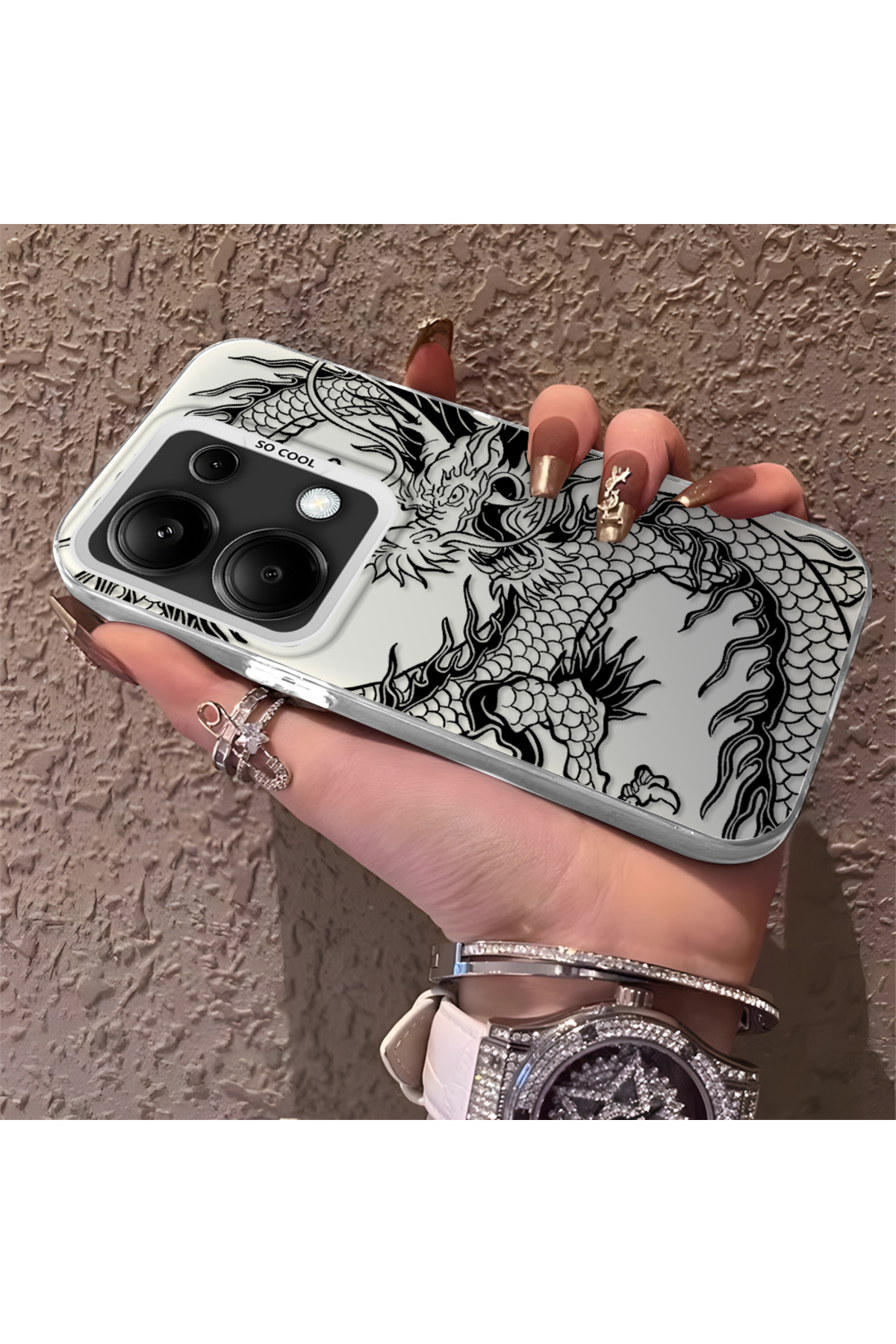 Redmi Note 13 Pro 4G Compatible Silicone Edge Hard Back Anti Fall Phone Case with Dragon Pattern