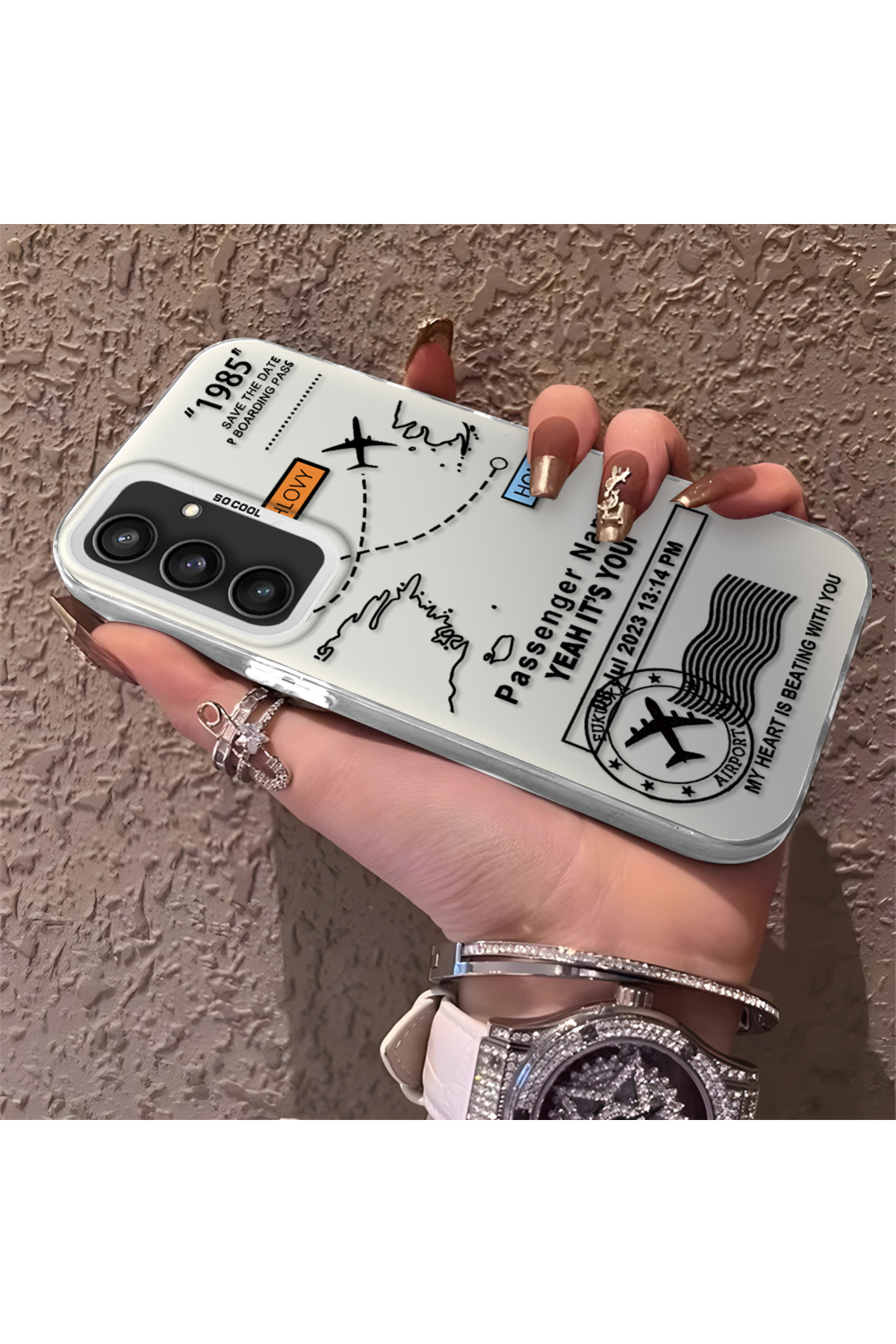 Samsung Galaxy S23 Fe Compatible Silicone Edge Hard Rear Anti Fall Phone Case with Airplane Pattern
