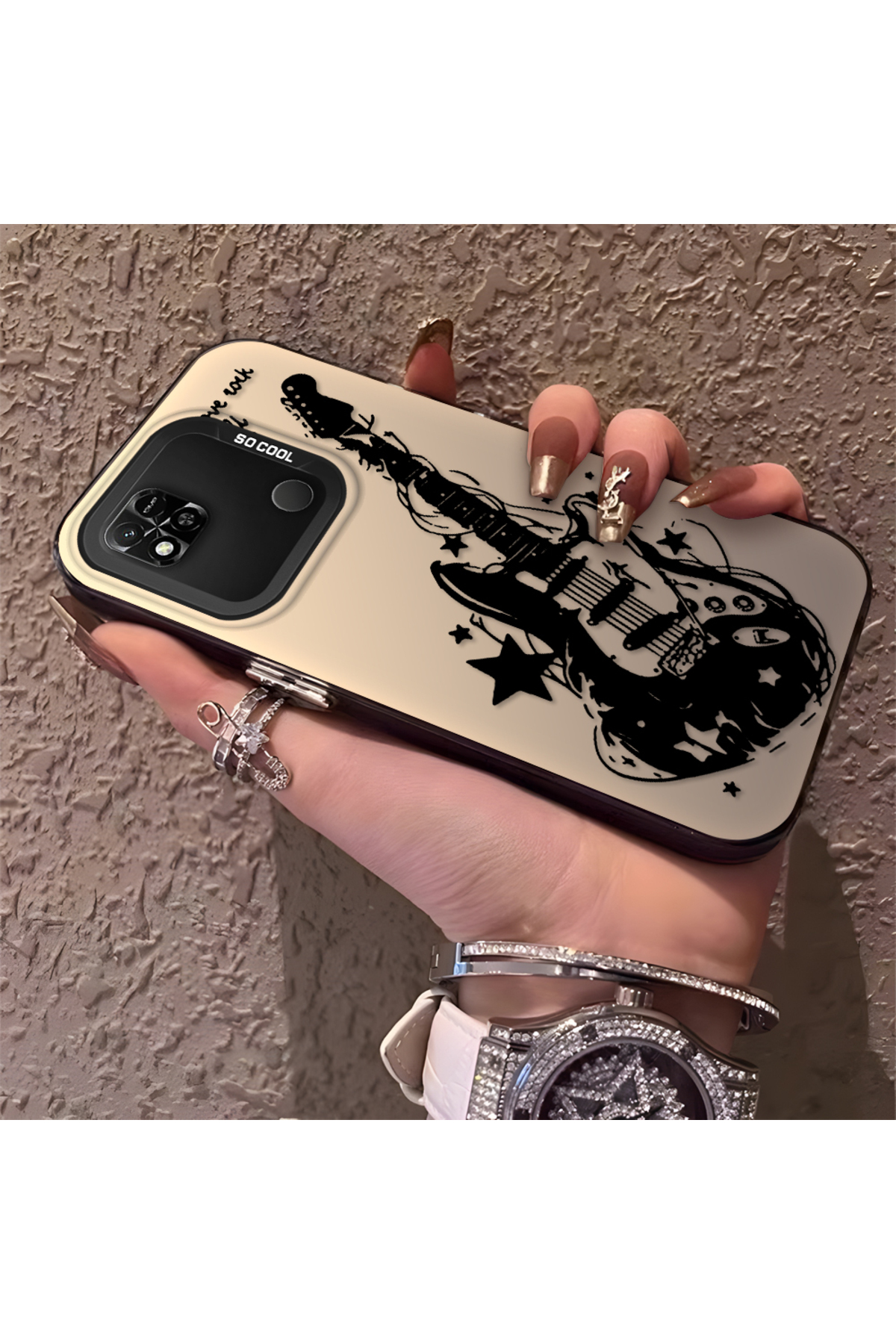 Redmi 9C Compatible Silicone Edge Hard Back Anti Fall Phone Case with Guitar Pattern