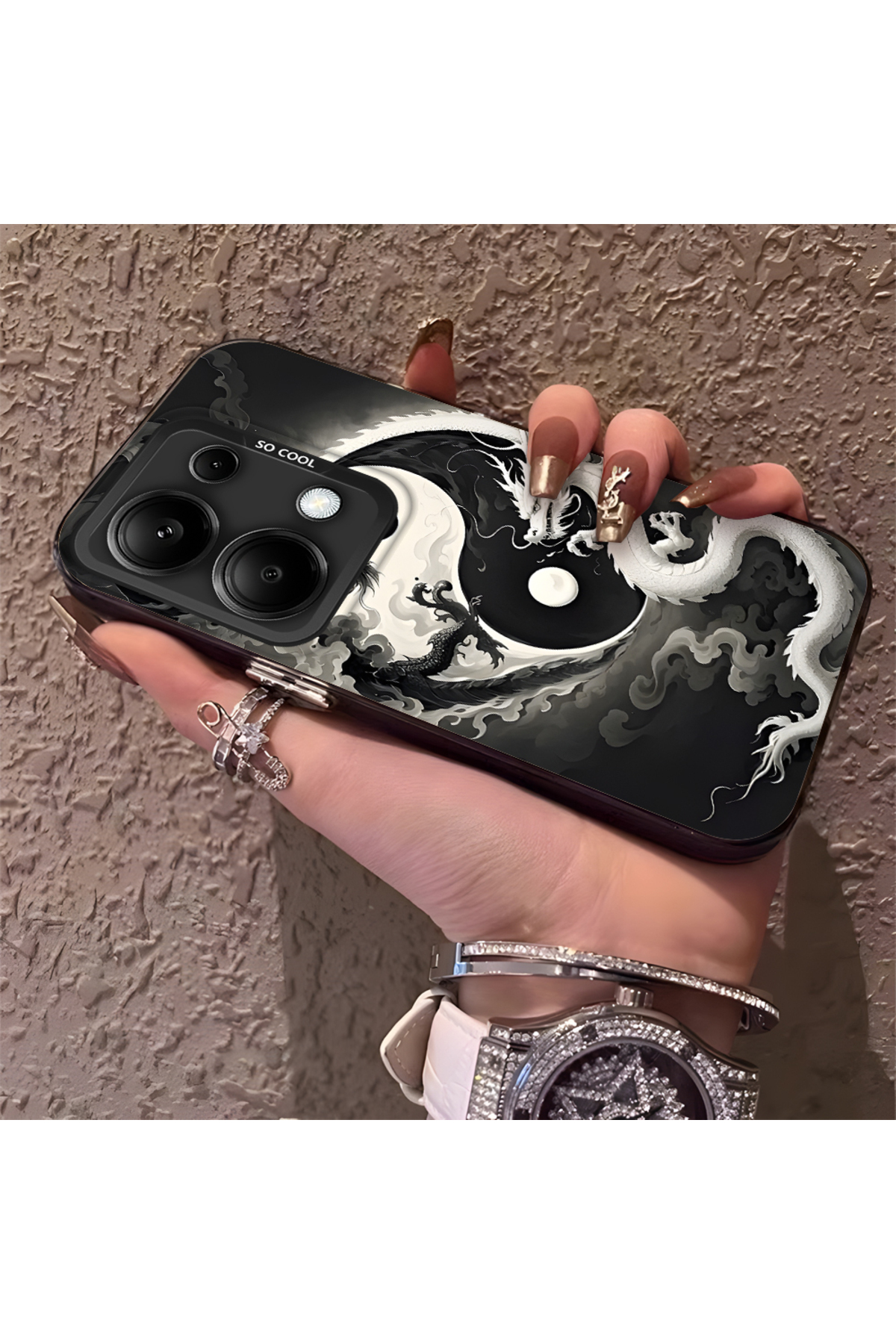 Redmi Note 13 Pro 4G Compatible Silicone Edge Hard Back Anti Fall Phone Case with Dragon Pattern