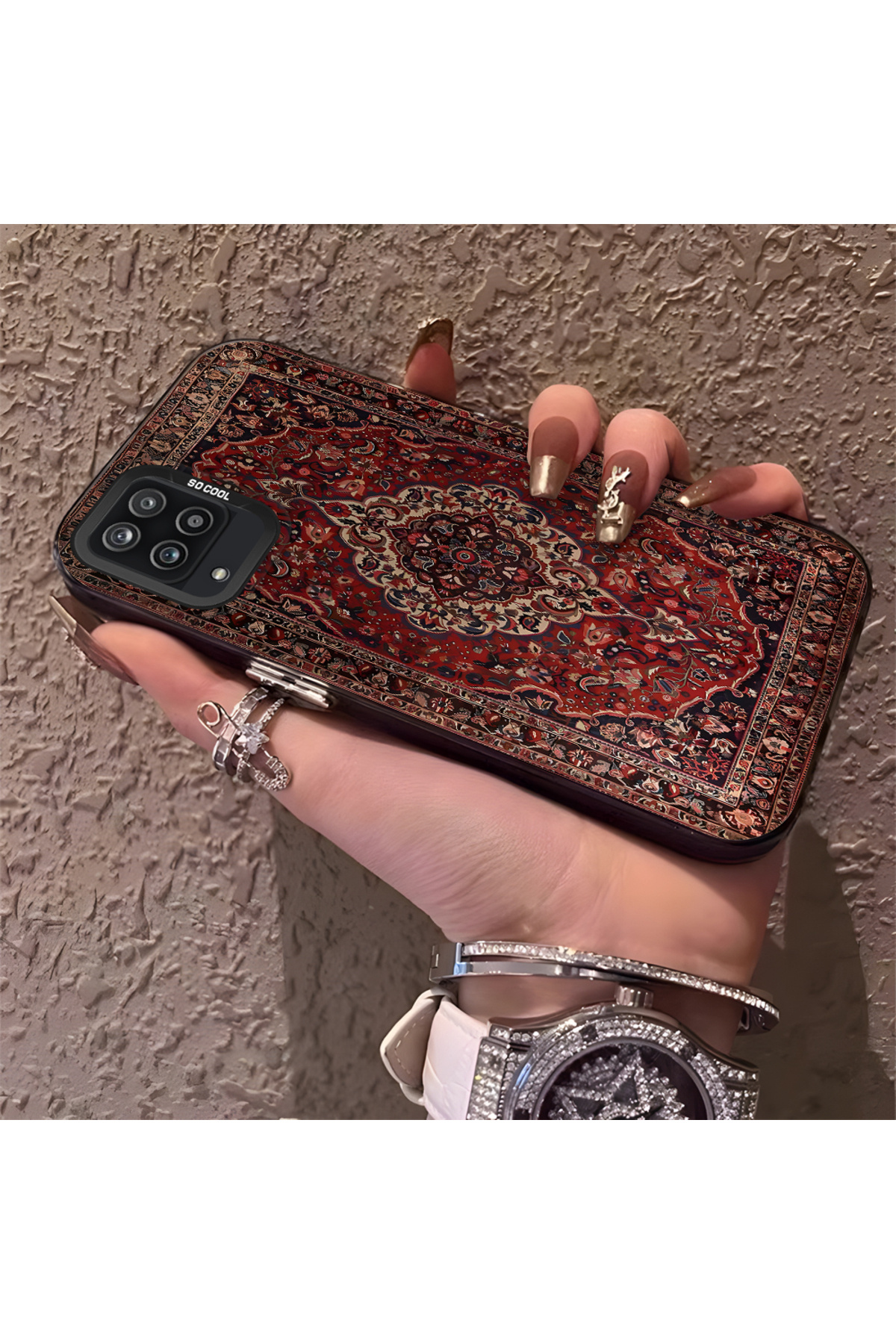 Samsung Galaxy A12 Compatible Rug Patterned Silicone Edge Hard Back Anti Fall Phone Case