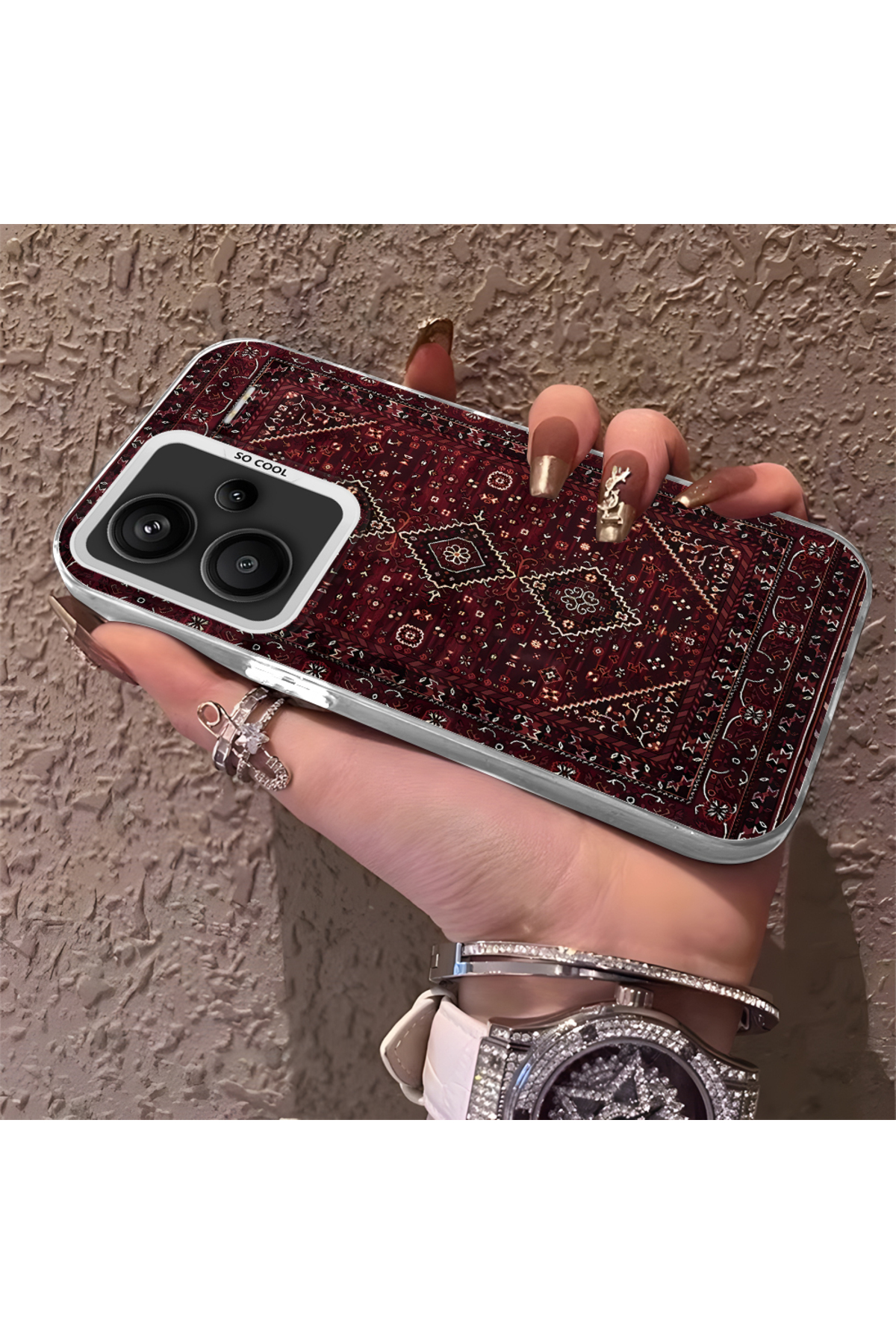 Redmi Note 13 Pro Plus 5G Compatible Silicone Edge Hard Back Anti Fall Phone Case Rug Pattern