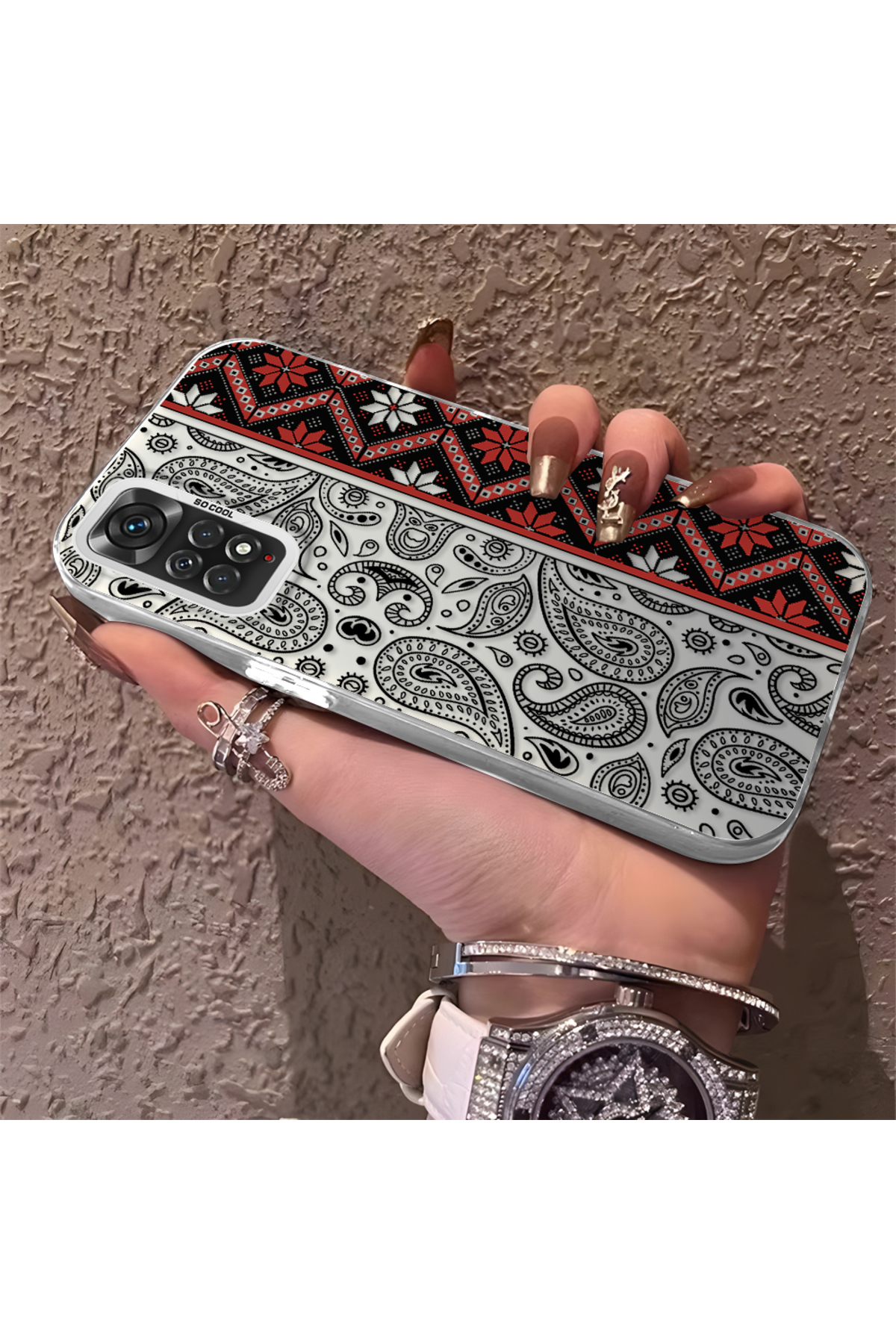 Redmi Note 11 Compatible Rug Patterned Silicone Edge Hard Back Anti Fall Phone Case