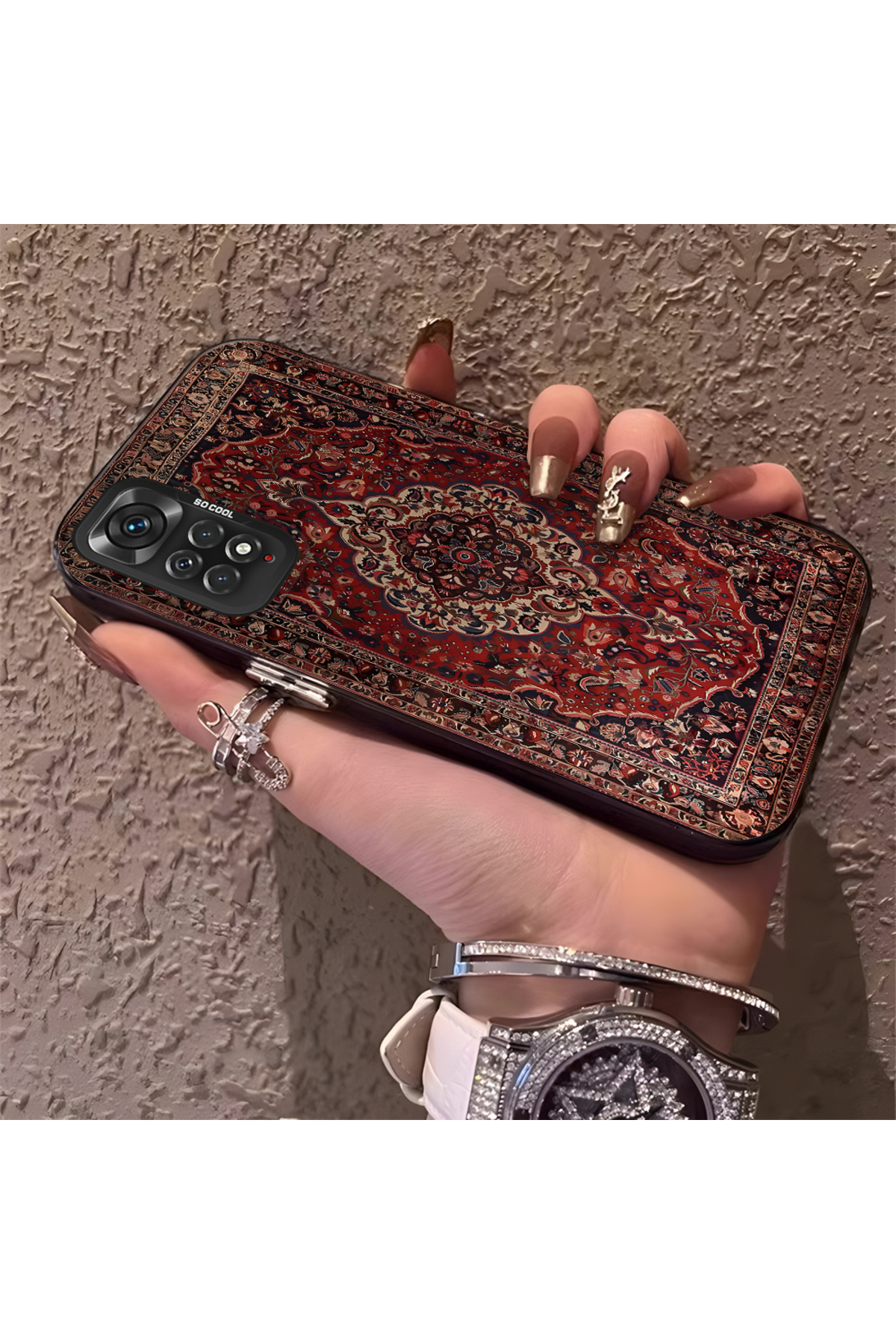 Redmi Note 11 Compatible Rug Patterned Silicone Edge Hard Back Anti Fall Phone Case