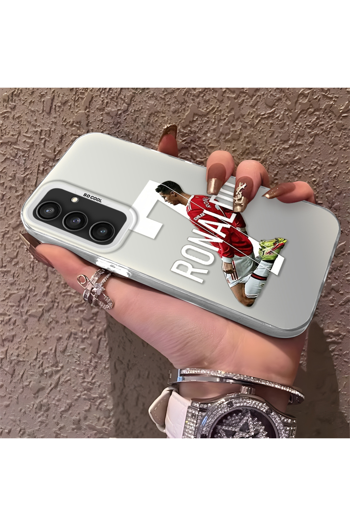 Samsung Galaxy S23 Fe Compatible CR7 Patterned Silicone Edge Hard Back Anti Fall Phone Case