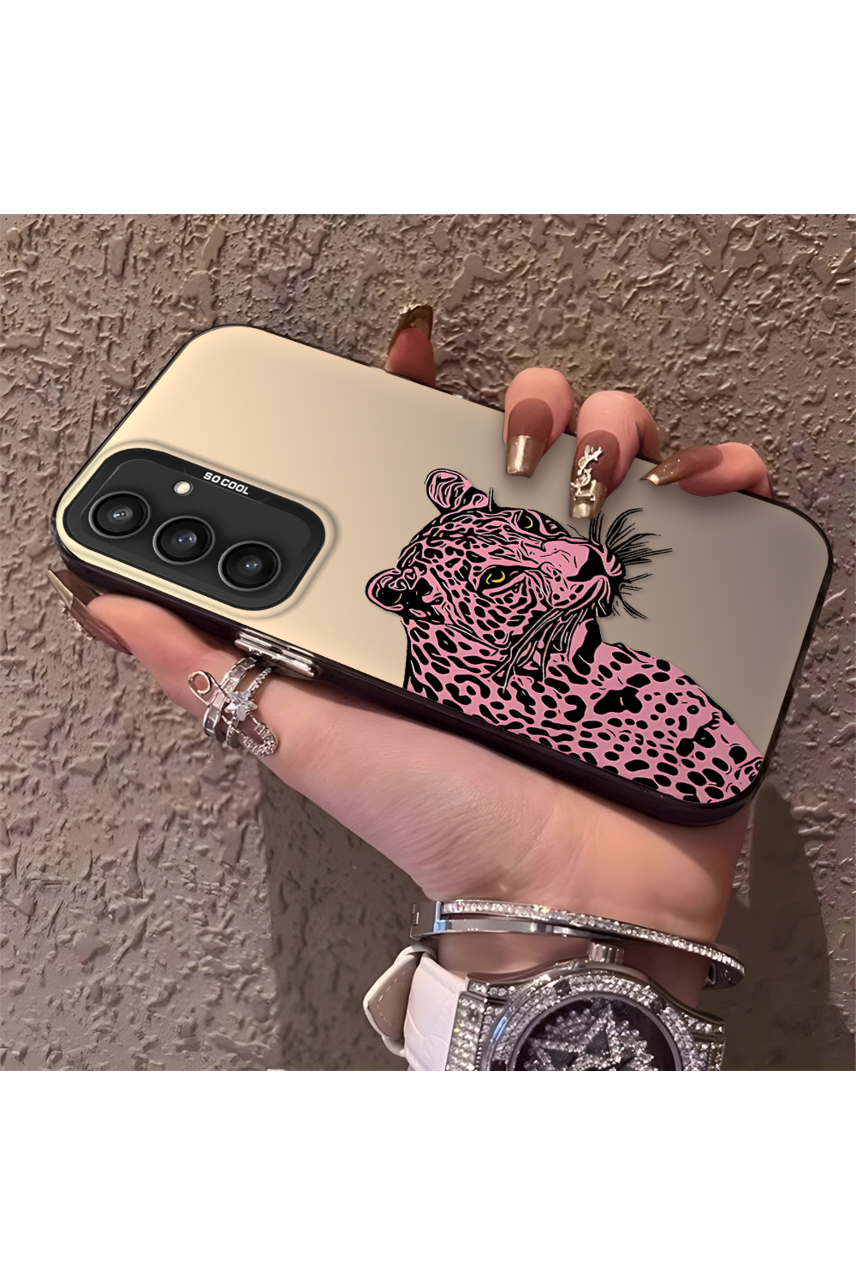 Samsung Galaxy S23 Fe Compatible Silicone Edge Hard Back Anti Fall Phone Case with Pars Pattern