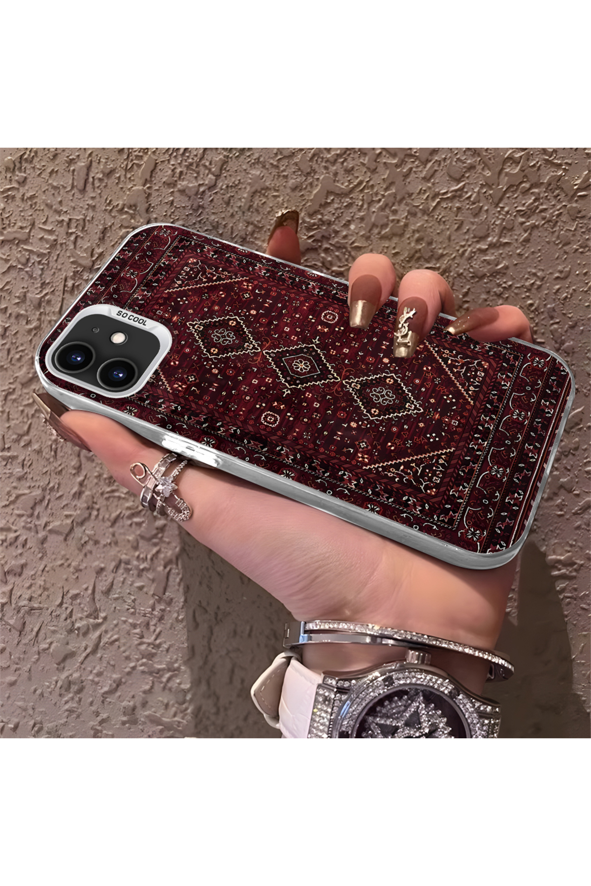 iPhone 11 Compatible Silicone Edge Hard Back Anti Fall Phone Case Rug Pattern