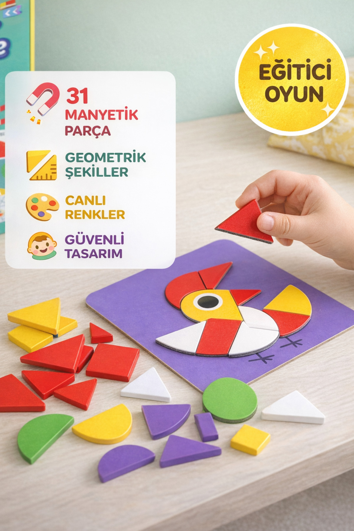 TOYFEST Manyetik Puzzle Süper Zeka Oyunu 3+ Yaş Eğitici Manyetik Şekiller Tangram Seti fotoğrafı 2 (önizleme)