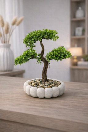 Lineva Beyaz Bubble Saksıda Yapay Bonsai Ağacı Dekoratif Saksı Çiçeği Ev Ofis...