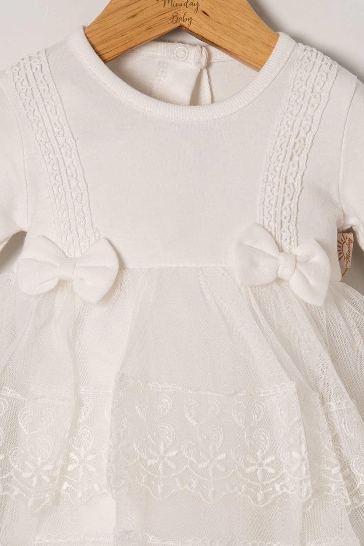 Miniday Baby Kız Bebek Mevlütlük Body Elbise Bandanalı Dantelli Yeni doğan Hastane çıkışı Gelinlik Abiye 6010 fotoğrafı 3 (önizleme)