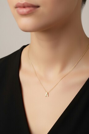 iniaHome 925 Ayar Gümüş Baş Harf Kolye 14 Ayar Altın Kaplama 40-45 cm Zincir ...