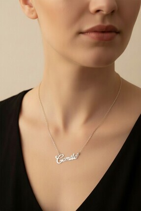 iniaHome 925 Ayar Gümüş Kişiye Özel Tasarım Kolye Kadın Kolye 40-45 cm Zincir...