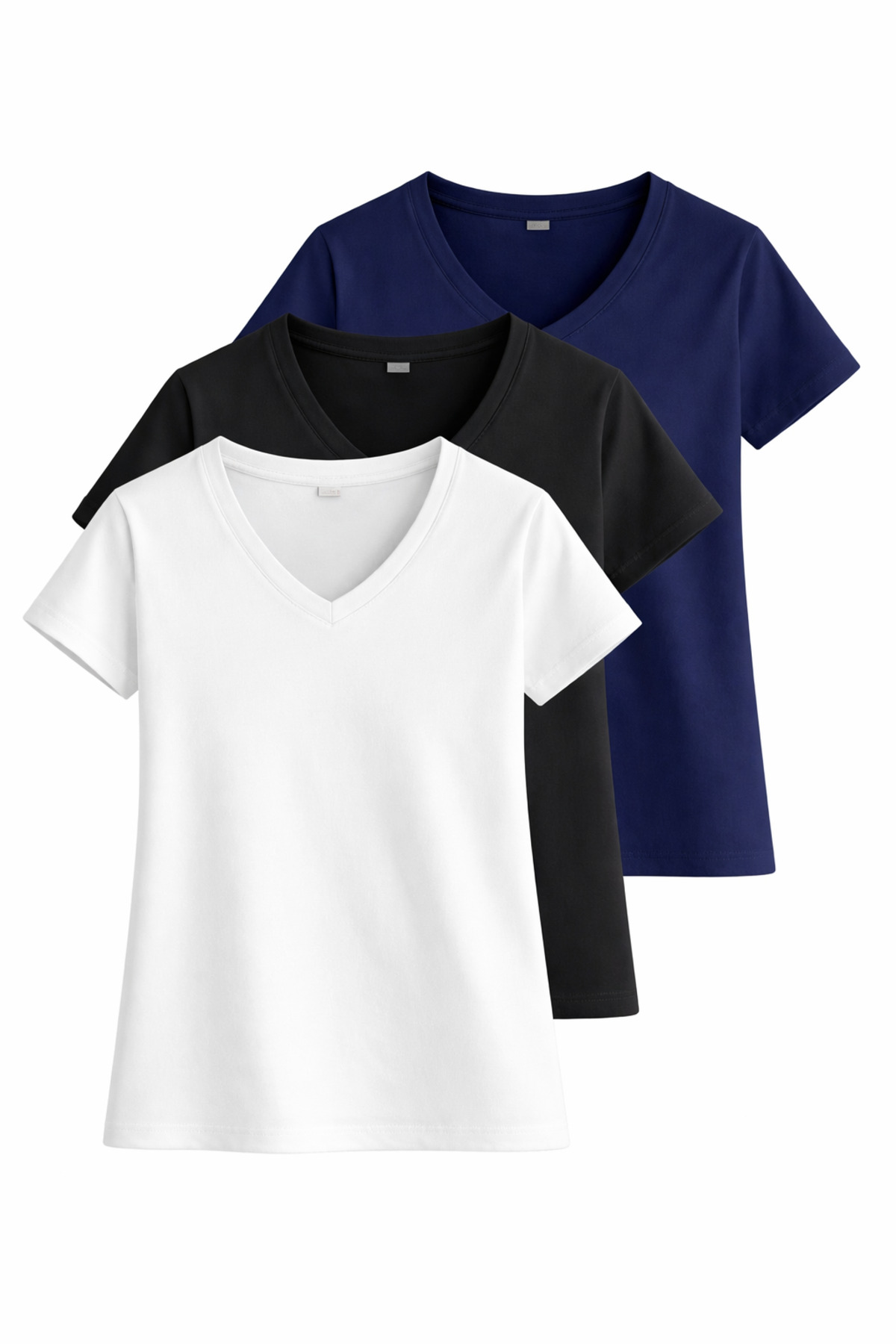 FHELIA  Kadın V Yaka %100 Pamuklu 3'Lü Tişört - Görsel 5
