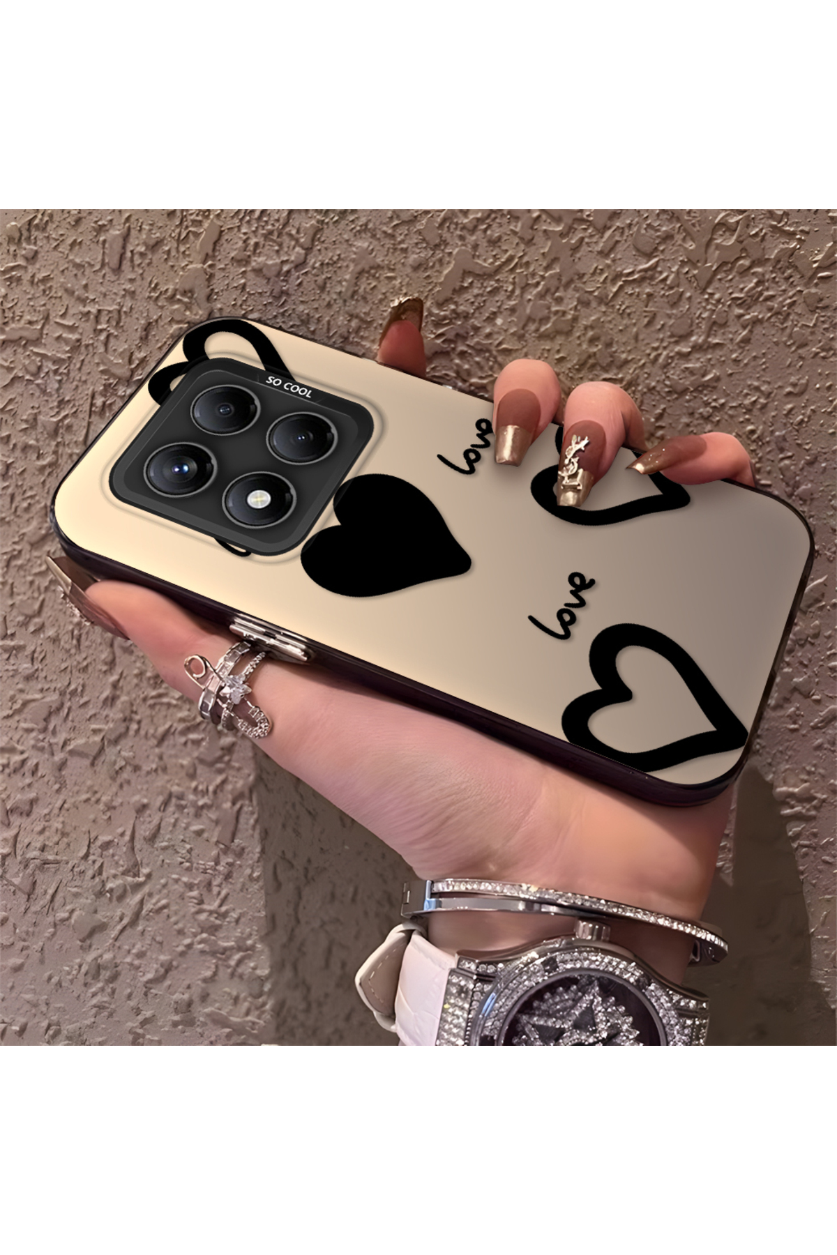 Redmi Note 14 Pro 5G Compatible Silicone Edge Hard Rear Anti Fall Phone Case Heart Pattern