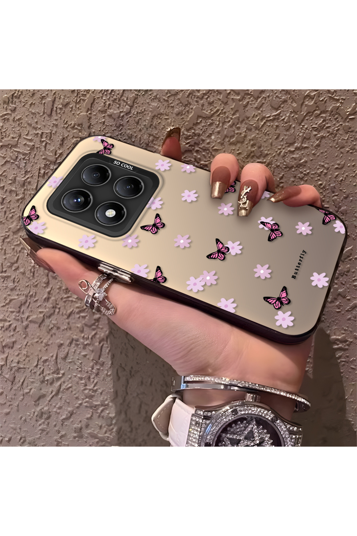 Redmi Note 14 Pro 5G Compatible Silicone Edge Hard Rear Anti Fall Phone Case Small butterfly