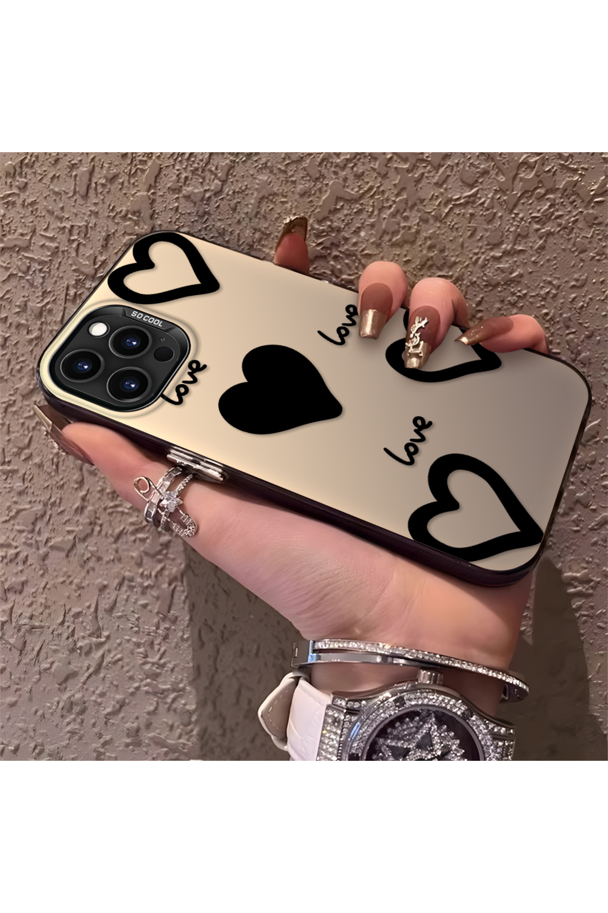 iPhone 15 Pro Max Compatible Silicone Edge Hard Rear Anti Fall Phone Case Heart Pattern