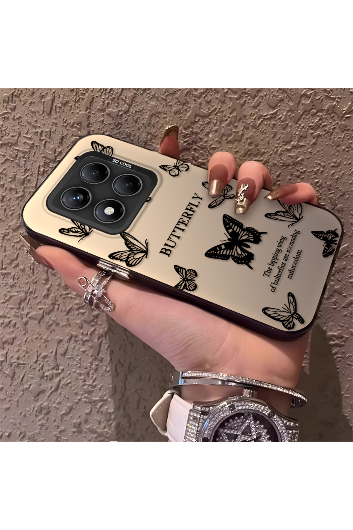 Redmi Note 14 Pro 5G Compatible Silicone Small Butterfly Edge Hard Rear Anti Fall Phone Case