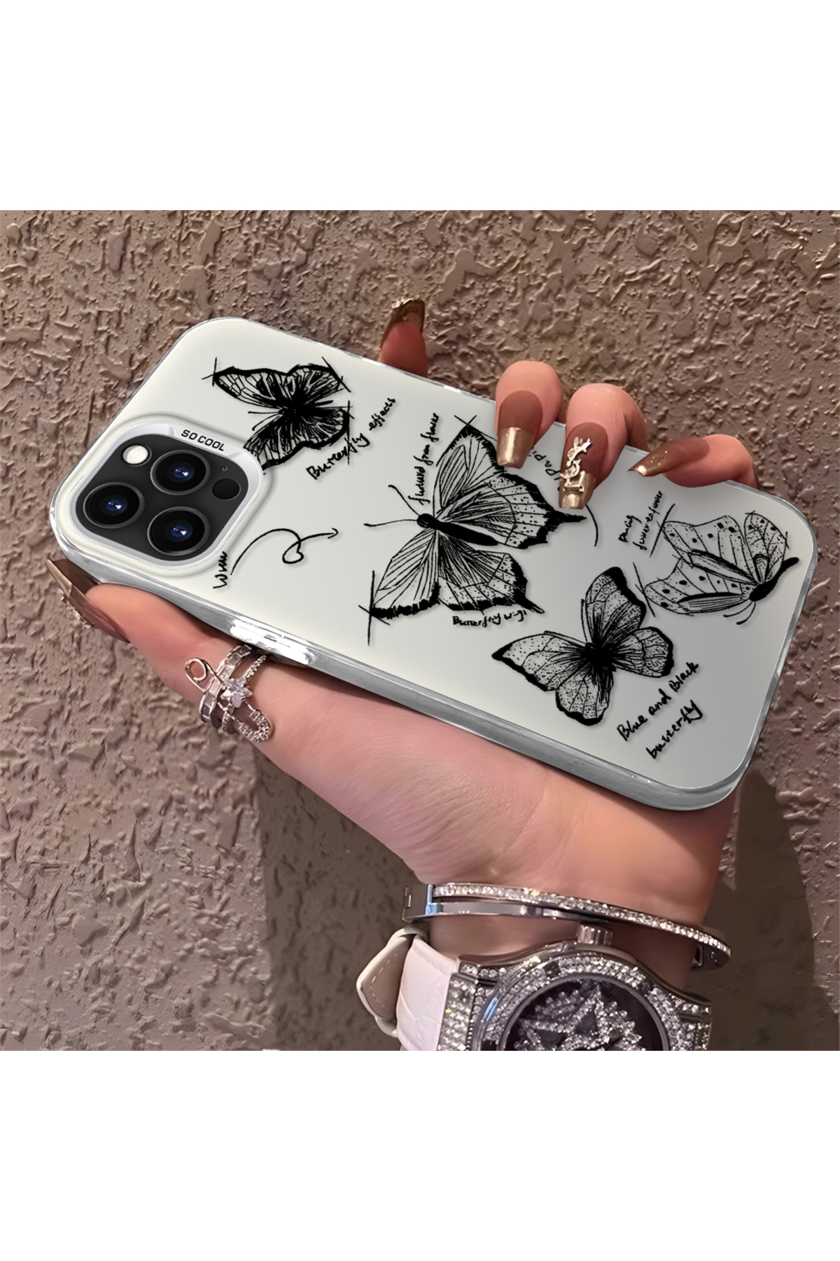 iPhone 15 Pro Max Compatible Silicone Edge Hard Back Anti Fall Phone Case Butterfly Pattern