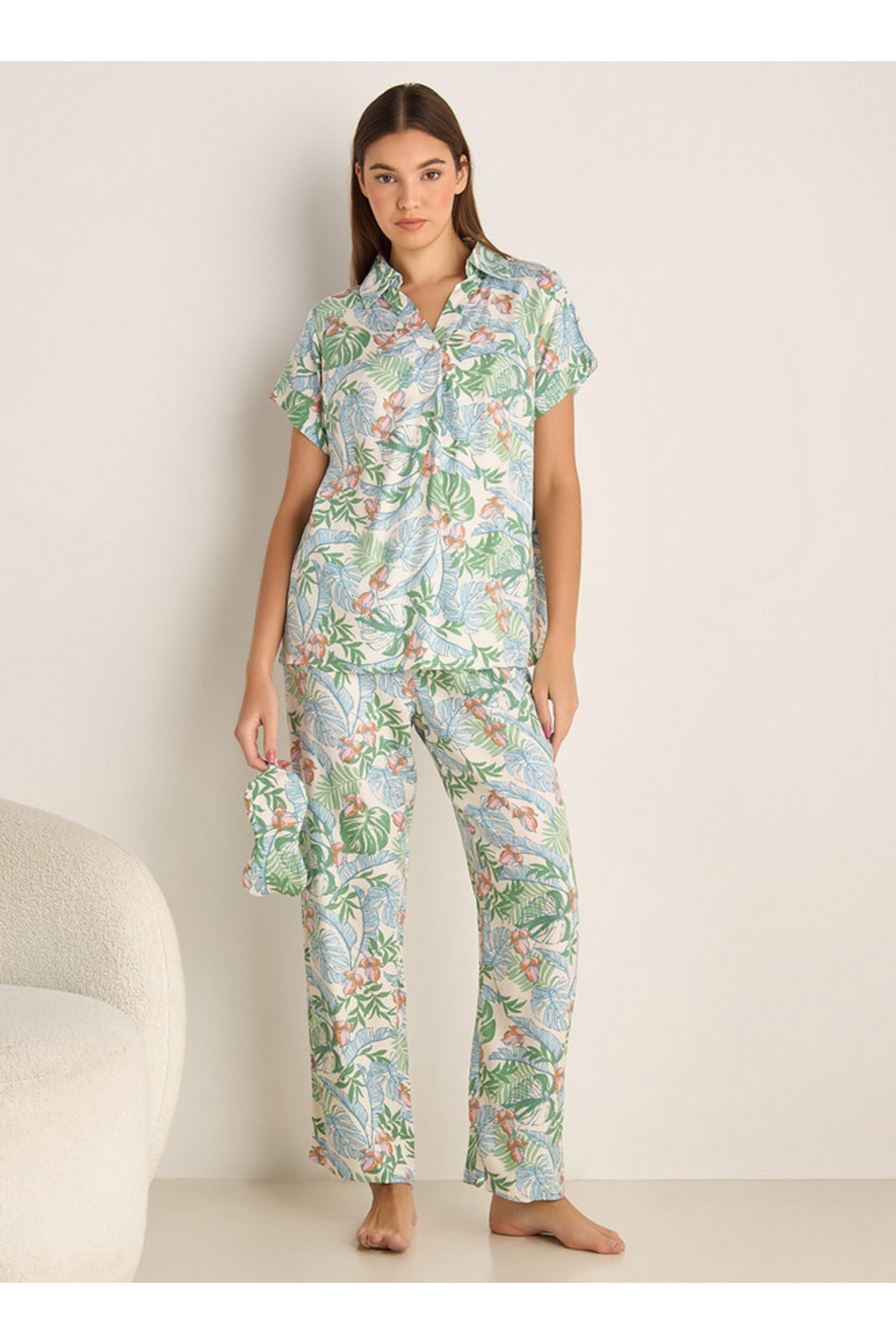 Splash FAV Pyjama Set Button-Down Shirt and Pants with Eye Mask Viscose