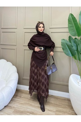 ALLİNOFFİCİAL Ekose Desen Piliseli Şifon Etek