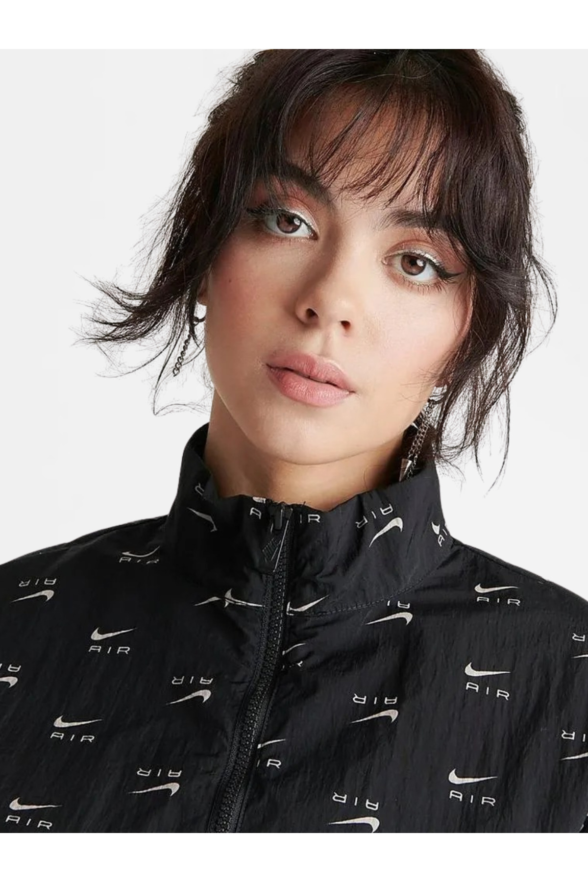 Nike Sportswear Air Allover Printed Mod Crop Woven Quarter-Zip Bol Kalıp Baskılı Siyah Kadın Ceket görsel 3