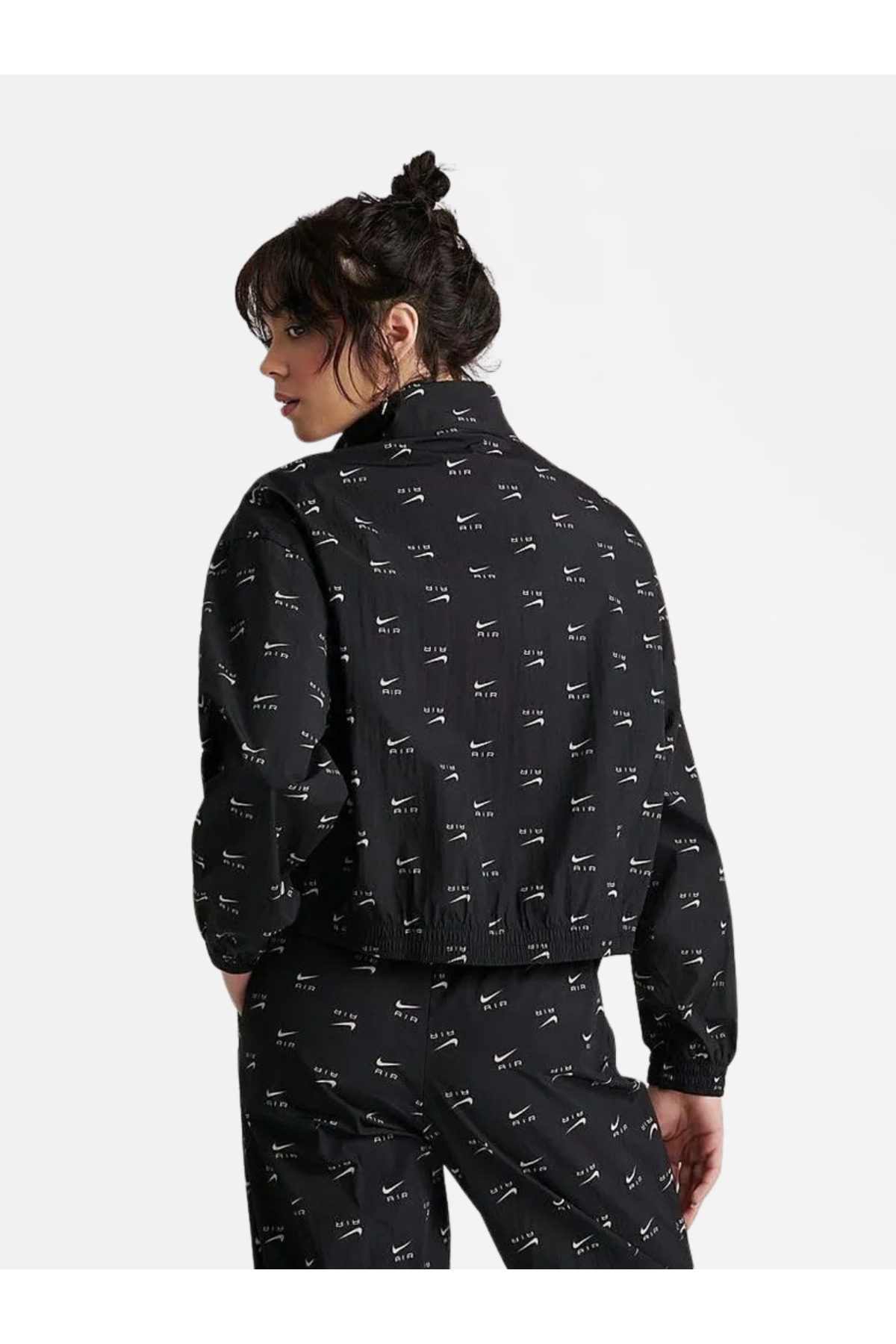 Nike Sportswear Air Allover Printed Mod Crop Woven Quarter-Zip Bol Kalıp Baskılı Siyah Kadın Ceket görsel 2