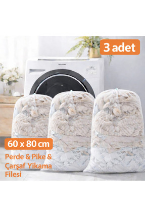 She Berrak 3 ADET Büyük Boy Lüks Dayanıklı 60x80 Perde Ve Çamaşır Yıkama Filesi