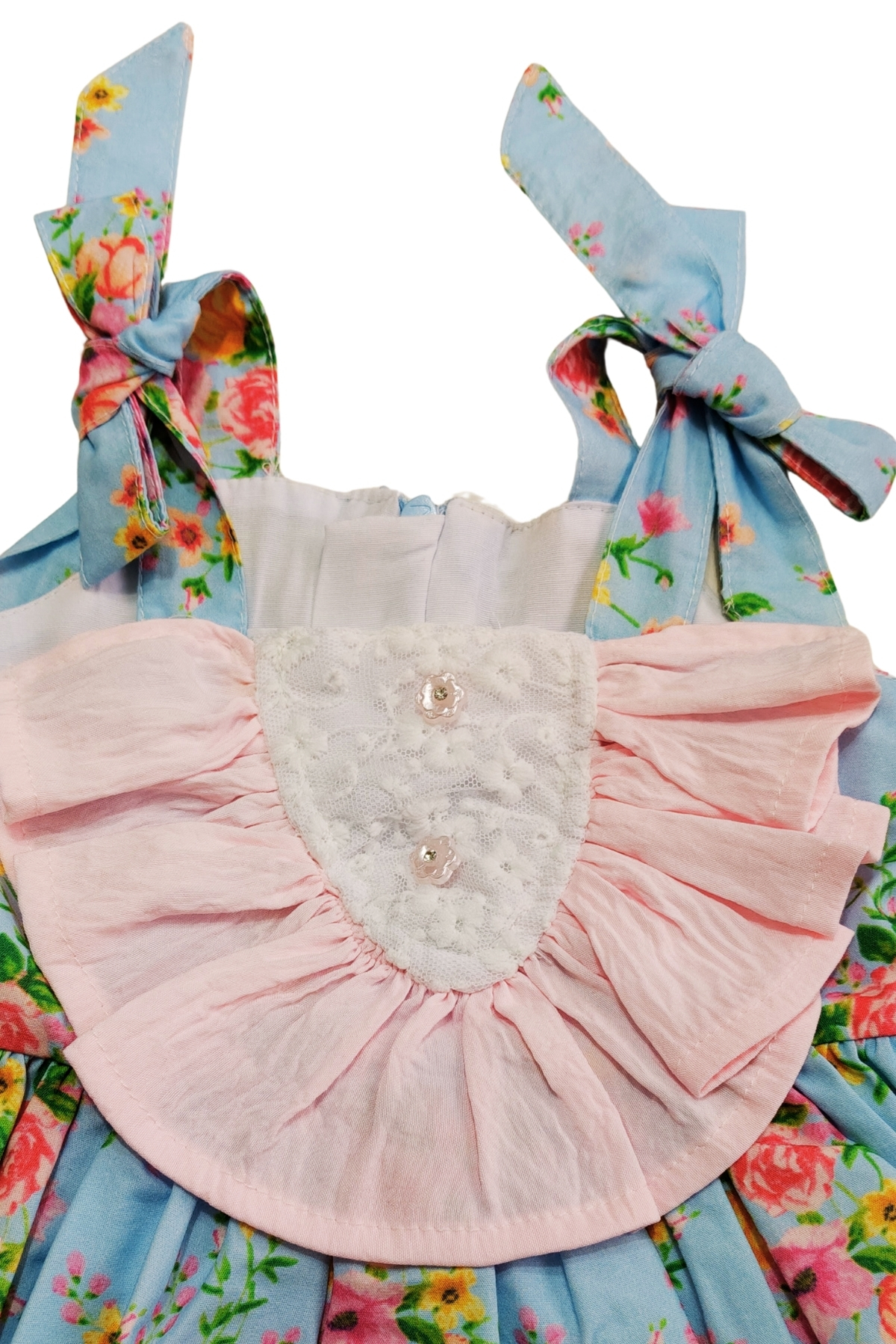 Ministil-bebeğinizin ilk stili Kız Çocuk Mavi Çiçekli Askılı Elbise Fırfırlı Dantel Detaylı Yazlık Pamuklu Elbise fotoğrafı 6 (önizleme)