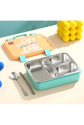 bentopia Beslenme Kutusu Paslanmaz Çelik - 700 ml 3 Bölmeli Taşıma Kulplu Çoc...