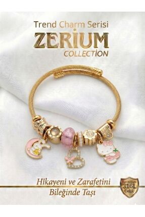 ZERİUM Modern Çelik Şık Kadın Charm Çelik Bileklik Hello Kitty Uyku Rüyası No...