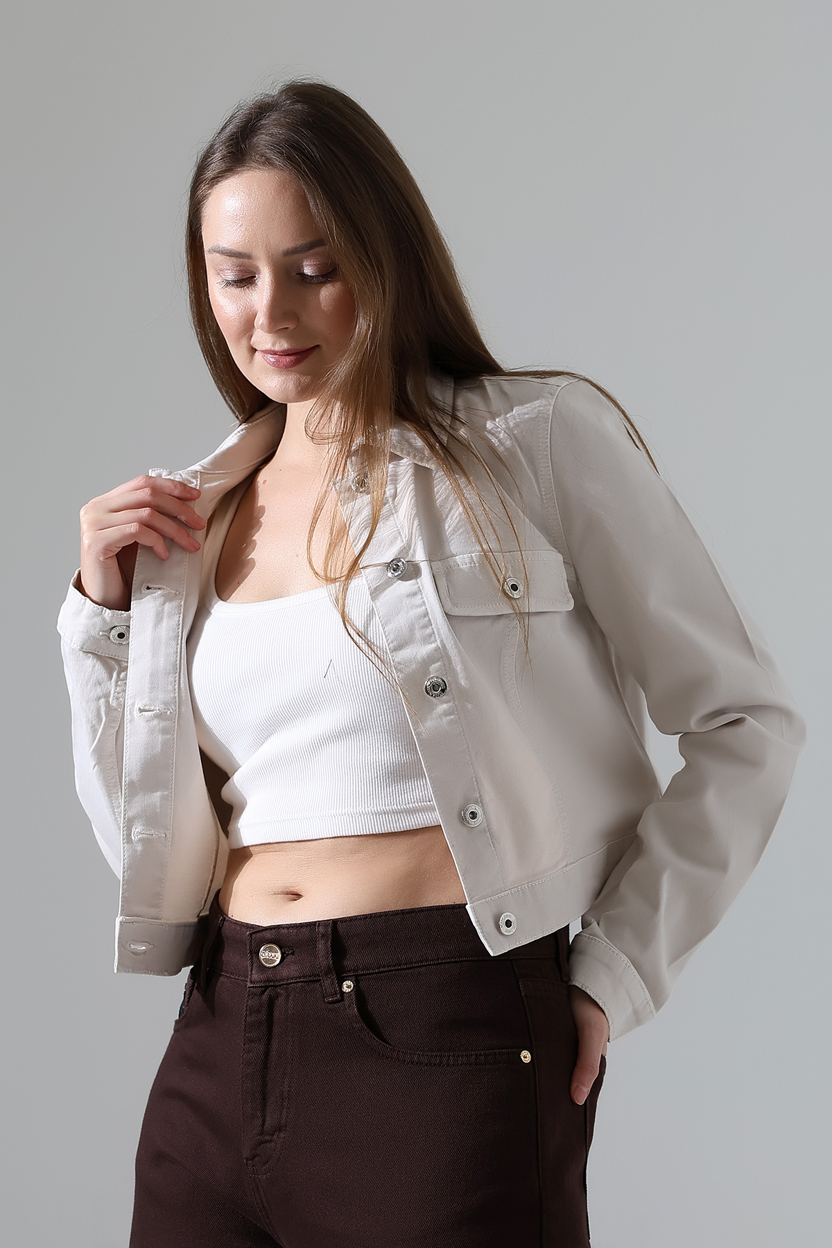 Major  Kadın Çift Cepli Önü Düğmeli Crop Ceket - Görsel 6
