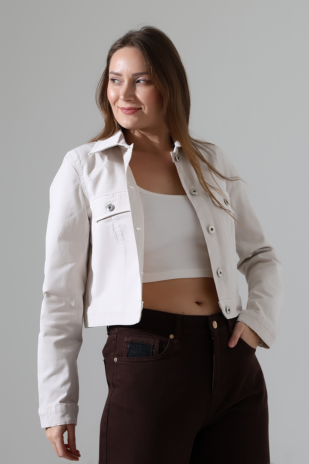 Major  Kadın Çift Cepli Önü Düğmeli Crop Ceket