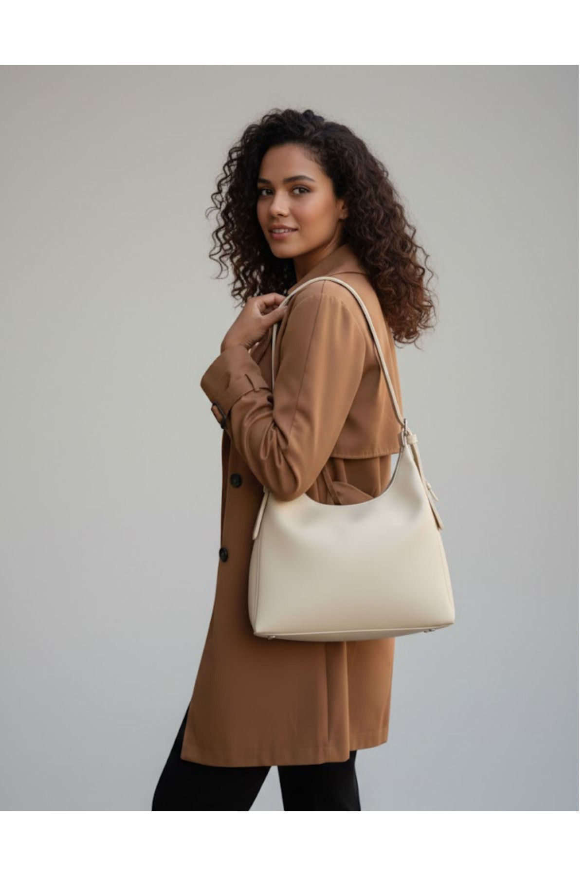 Women's Faux Leather Zipper Shopper Hand and Shoulder Bag Bag Baggage Model Women's Bag