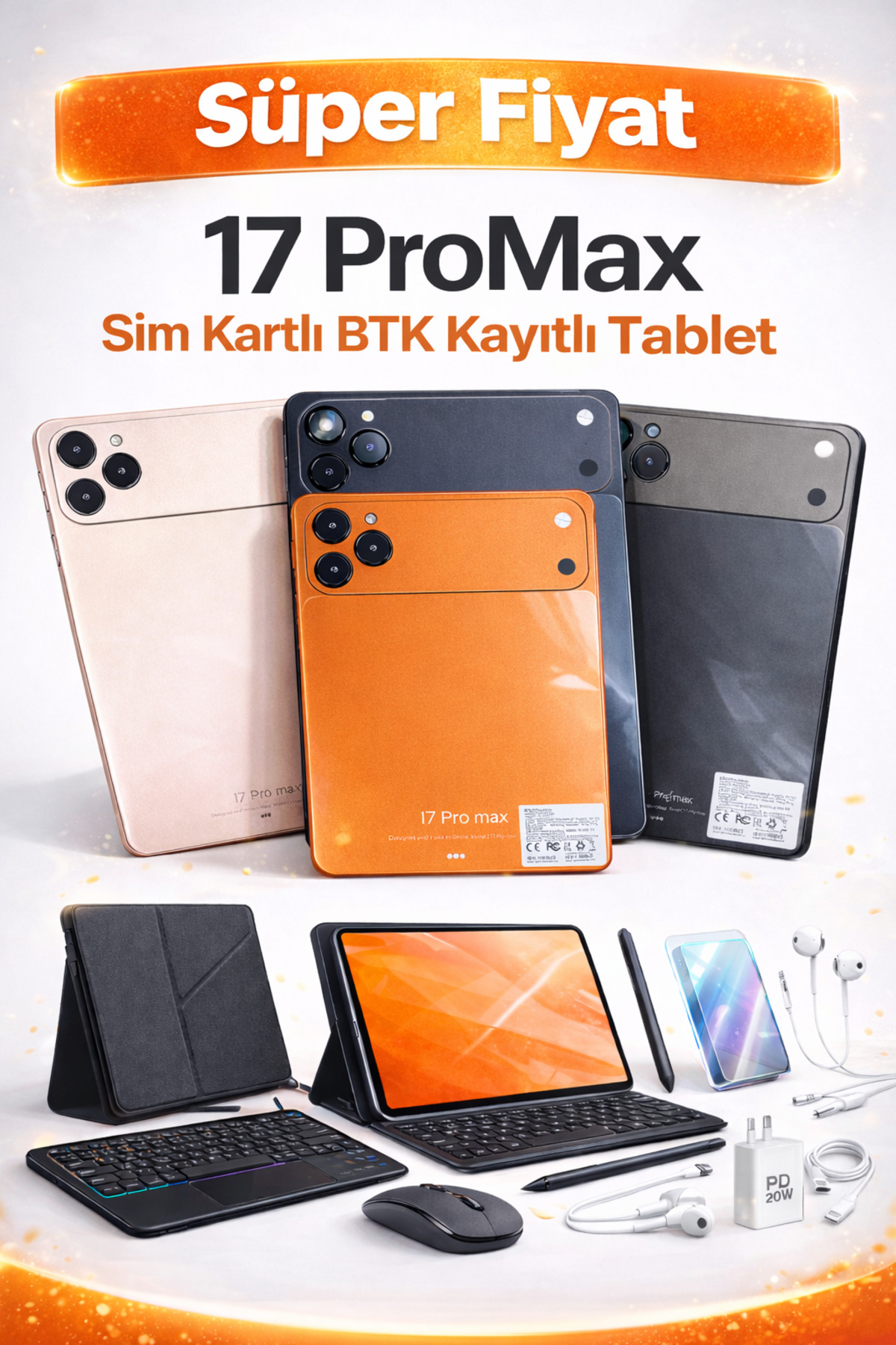 asf teknoloji 17 ProMax Sim Kartlı BTK Kayıtlı Full Set Hediyeli Tablet
