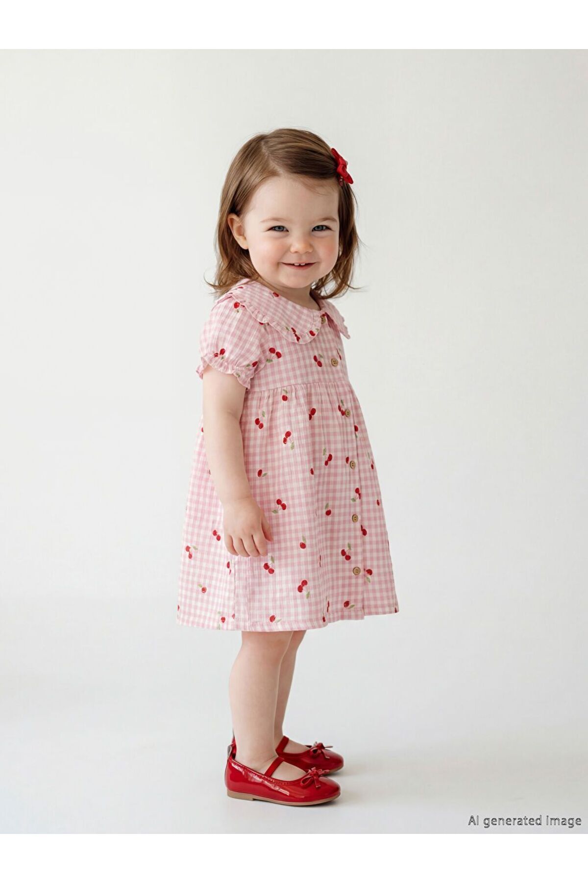 LC Waikiki Lcw Baby Bebe Collar Cherry Patterned Baby Girl Dress