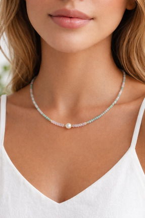 Home Amazonit ve Pembe Kuvars (Kalp Çakra) Kolye