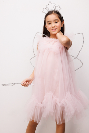 Le Mabelle Pudra Boncuk Detaylı Eteği Zikzaklı Kız Çocuk Elbise - Cherish